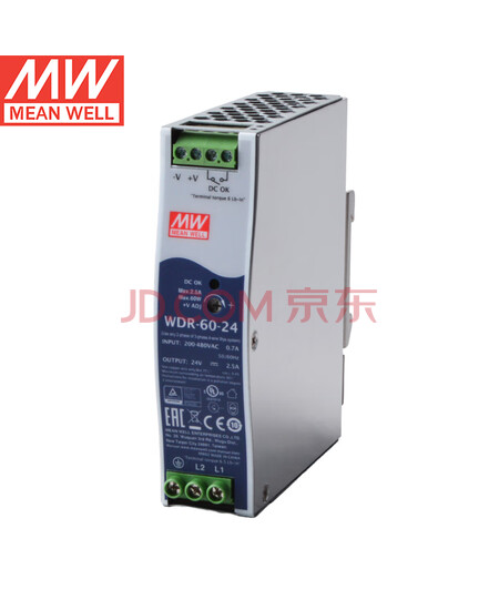 明纬（MEANWELL） WDR-60-24 超宽输入工业导轨型电源24V2.5A