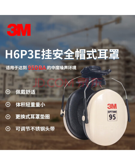 3M隔音耳罩防噪音睡眠工业降噪26db 白色H6P3E耳罩 1副