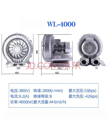 先明 (4KW/三相380V)高压漩涡旋涡风机旋涡式气泵涡轮增氧泵机械剪板C895
