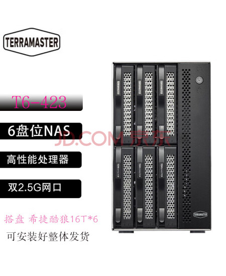 铁威马（TERRA MASTER）6盘位NAS 网络存储服务器（Intel四核 8G内存 2.5GbE）T6-423 搭盘希捷酷狼16T*6 96T