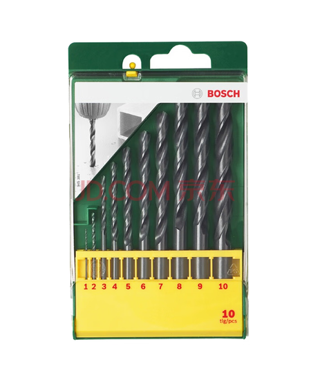 博世（BOSCH）金属麻花钻头套装（10件套）HSSR（1-10mm各一支）