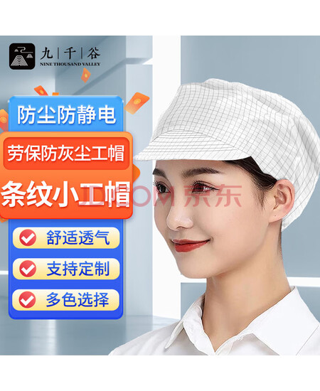 九千谷防静电网格帽【5件装】 小工帽 防尘帽 鸭舌男女小工帽 防静电帽无尘帽 白色 均码