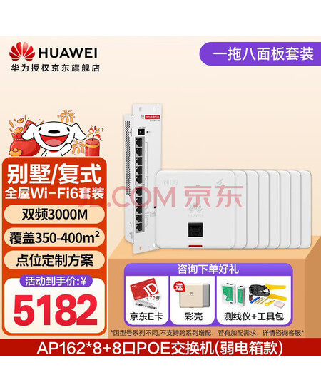 华为全屋wifi6套装 无线ap面板3000M千兆双频 全屋路由器ac+ap大户型别墅组网 AP162*8+弱电箱款8口POE交换机