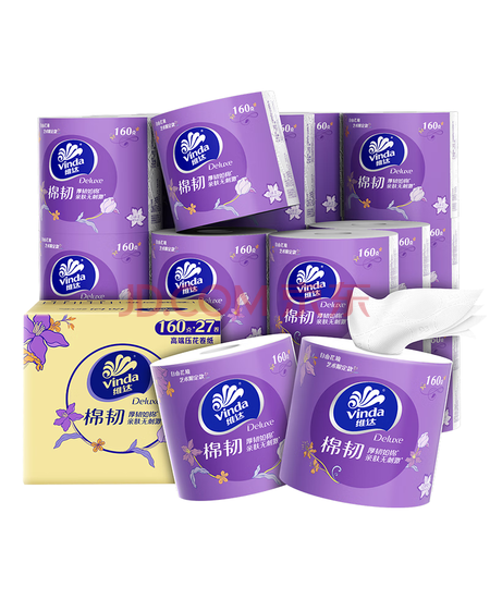 维达（Vinda）卷纸 棉韧有芯卷纸4层160克*27卷 卫生纸 厚韧耐用 新旧随机发货
