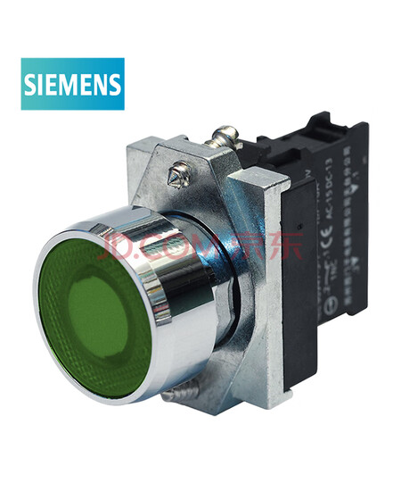 西门子3SB6 LED型平头按钮 绿色 带灯泡 24VAC/DC 1常开 金属 瞬动型 22mm 3SB61630DB401BA0 按钮