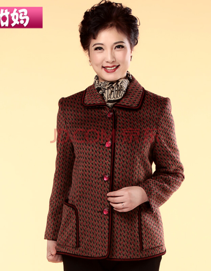 甜妈中老年女装秋装毛呢外套老年人上衣服装妈妈装大衣奶奶装浅咖色