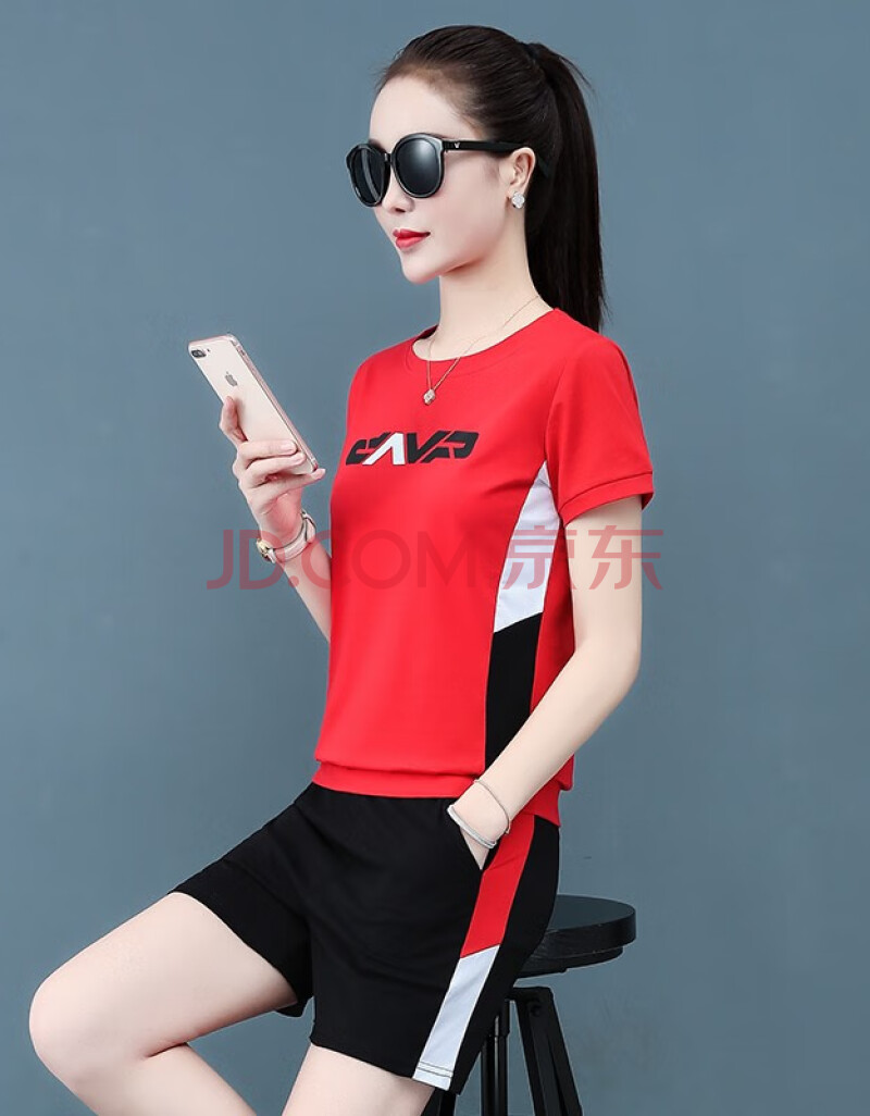 【运费险】运动套装女夏季2020新款大码女装休闲时尚短袖t恤女两件套