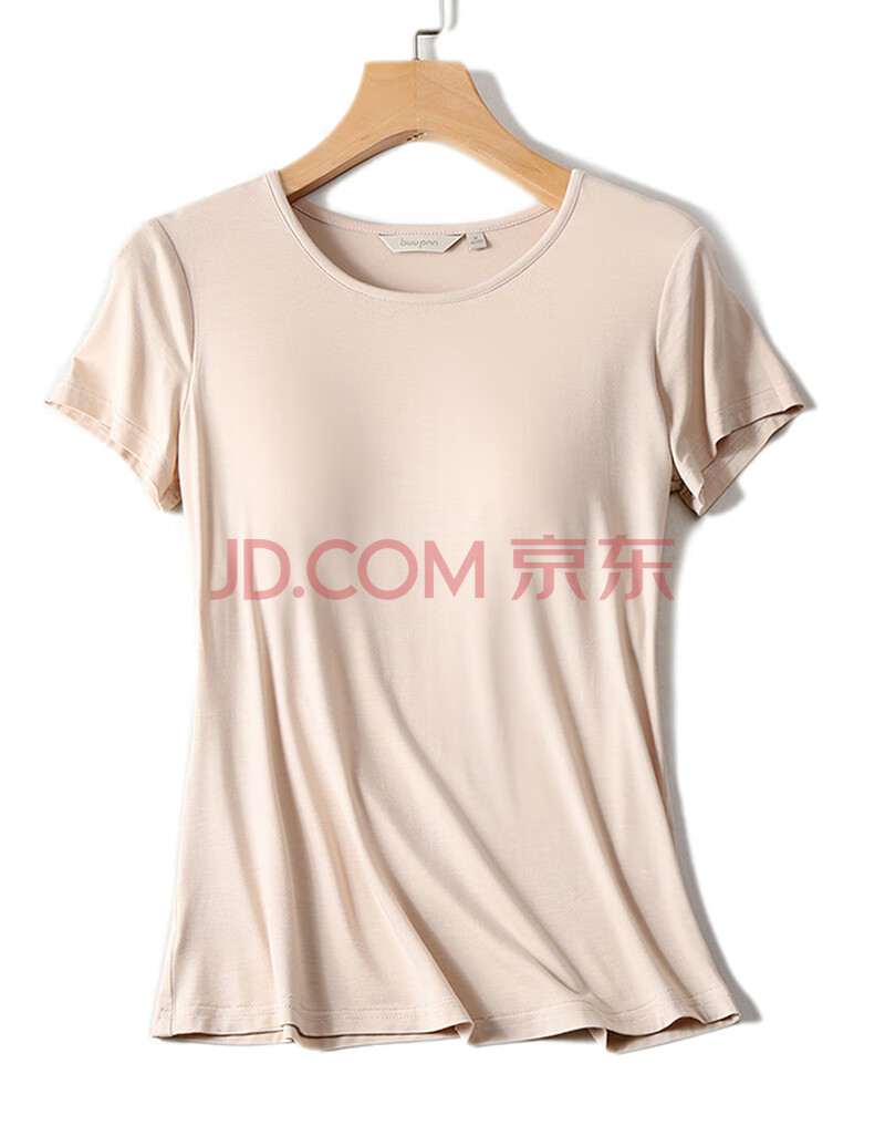 莫代尔带胸垫短袖t恤女夏季外穿一体式免穿文胸纯色修身大码上衣 肉色