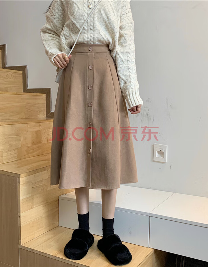 毛呢a字半身裙秋冬女中长款高腰冬裙日系裙子冬天配毛衣2020新款