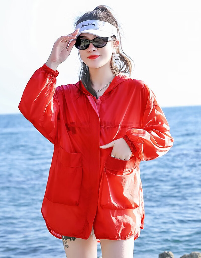防晒衣女2021新款夏季薄款长袖宽松版日系海晒服外套大红红色l建议