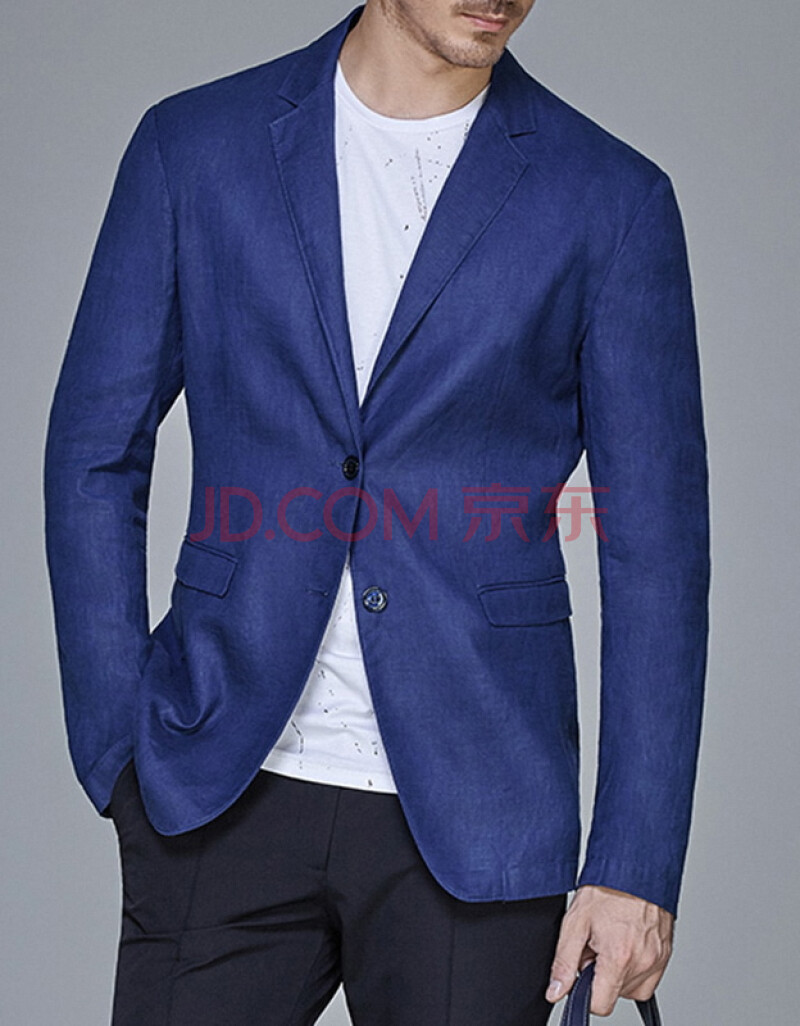 夏季新品高端男士时尚亚麻西服修身纯色高品质薄款西装薄外套男 藏蓝