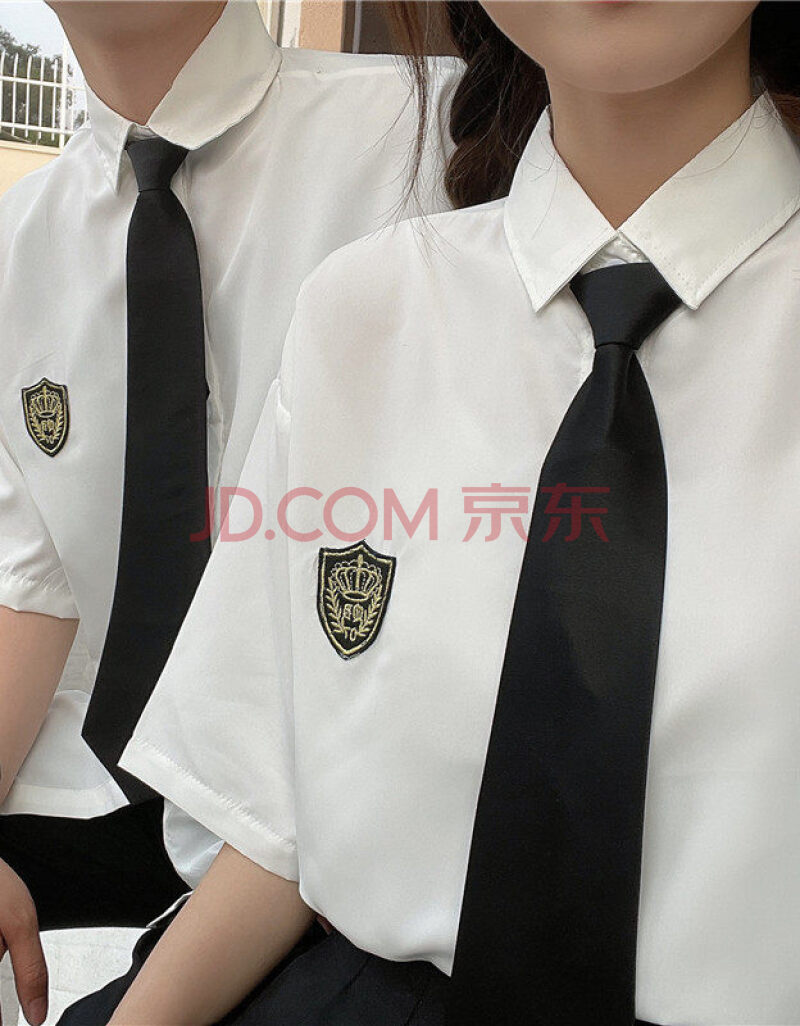 风套装夏季中学生毕业班服泰国校服短袖蓝色衬衫女男 白色衬衫 领带 m