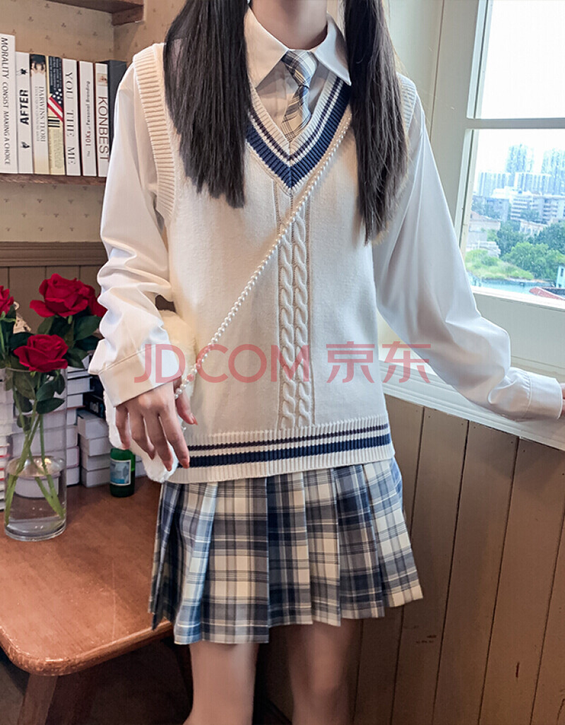 学生秋冬装毛衣针织衫高中生班服少女jk制服裙 无袖毛衣 裙子 领带 xs