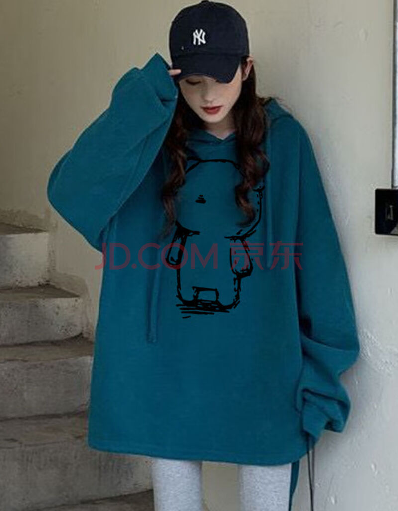 卫衣女春季薄款韩版宽松秋冬bf风上衣慵懒风中长款外套ins潮401孔雀蓝