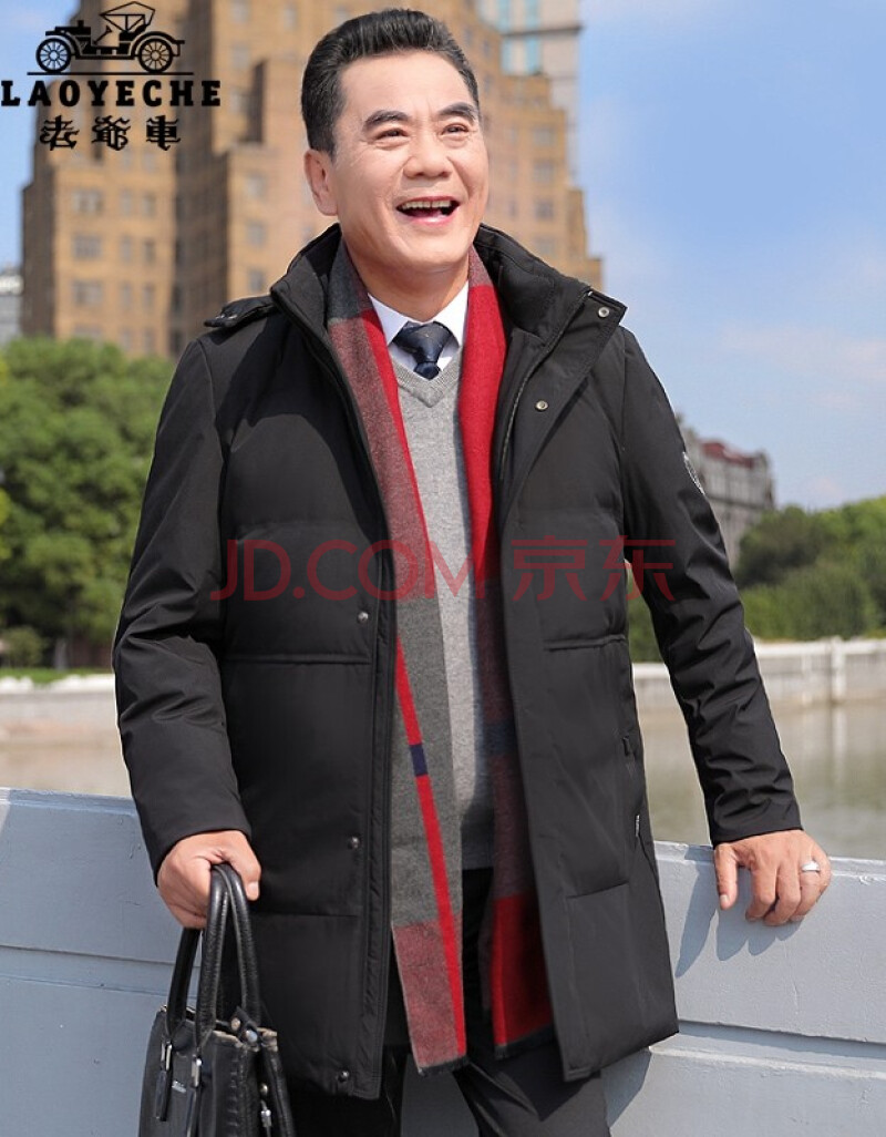老爷车中长款羽绒服男冬季新款爸爸装中年男士厚款外衣中老年男装老人