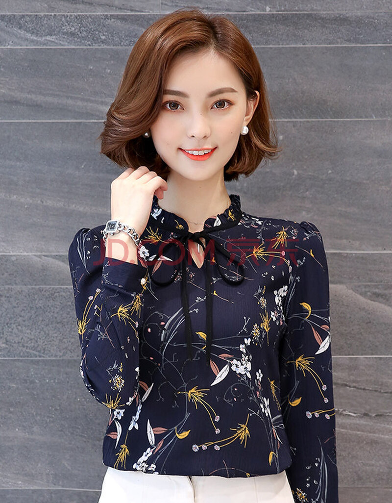 衬衫女长袖秋冬款加绒加厚打底衫女印花长袖雪衬衫纺上衣2019秋冬装