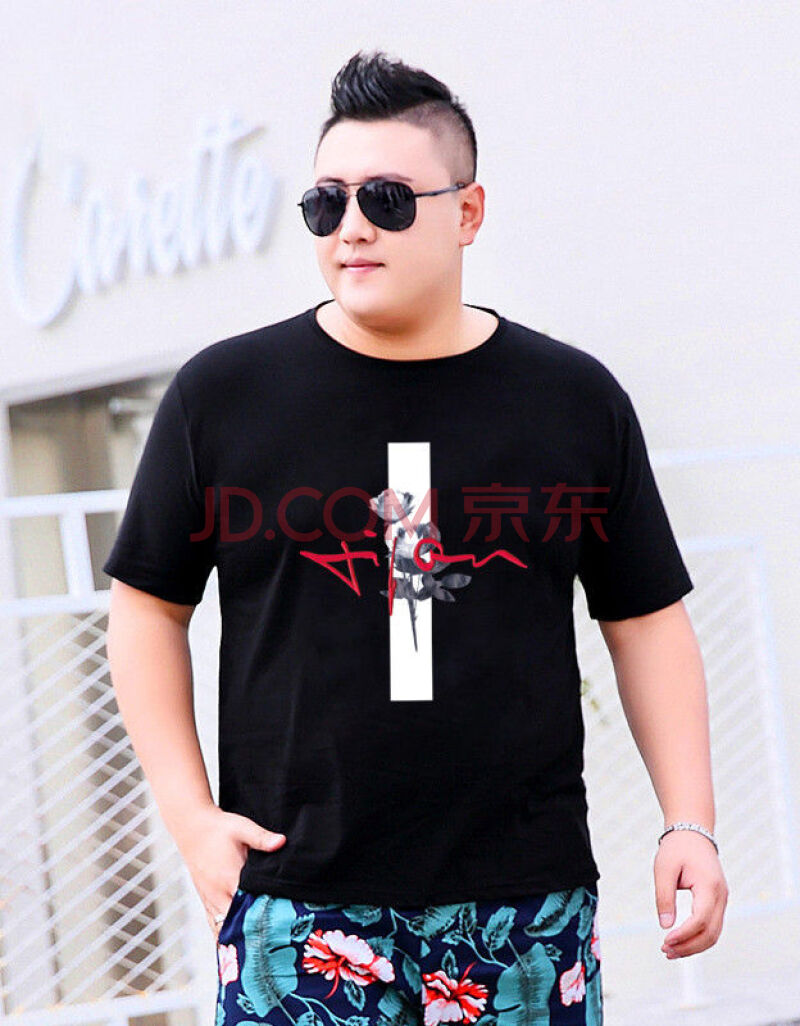 160斤男生照片,173cm160斤男生图 夏季中国风男士大码男装短袖加肥加大t恤圆领潮流宽松