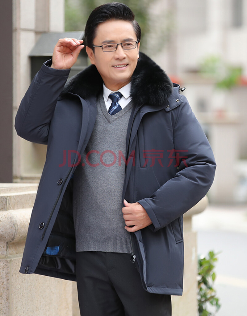 爸爸冬装外套加厚40中年男士50岁休闲男装中老年爷爷两件套羽绒服 深