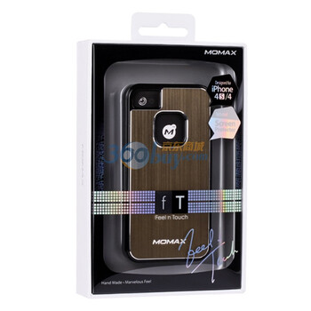 摩米士（MOMAX）IPHONE 4S/4 贴皮后壳 UV黑框+香槟色金属拉丝贴皮 附送摩米士原厂高清保护膜