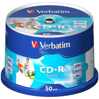 威宝（Verbatim）CD-R 52速 700M 桶装50P 白金可打印 刻录盘