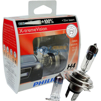 飞利浦(Philips)新极劲光H4汽车灯泡 增亮100%亮度,光柱增长35米,高色彩还原,防止视疲劳,极致亮度