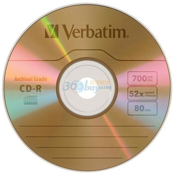 威宝（Verbatim）CD-R 52速 700M 优久系列 24K黄金双反射层 台产 5片盒装 刻录盘