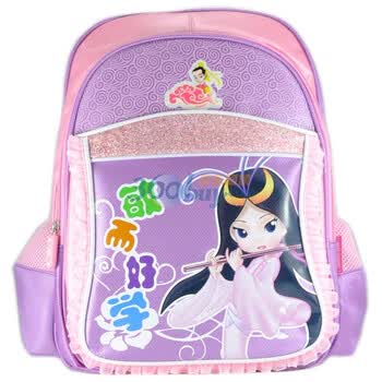 孔子书包卡通系列涤纶双肩背包K208B粉紫色配粉红色小学生书包