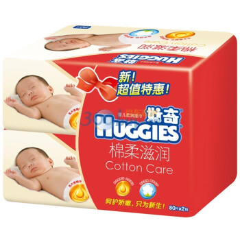 61.2元包邮 HUGGIES 好奇 棉柔滋润 婴儿柔润湿巾 80抽补充装（共4包）　