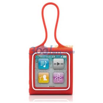 Bone ipod nano6代 硅胶保护套 带卷线功能 送贴膜 红色