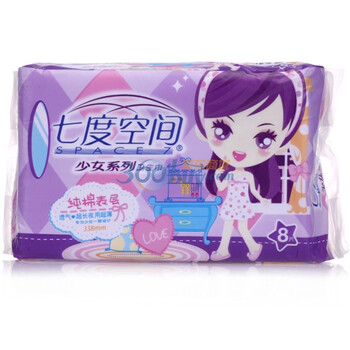 七度空间纯棉超薄338mm特长夜用8片装