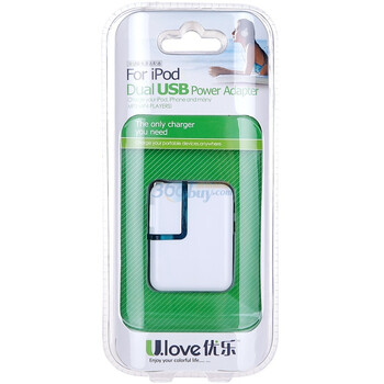优乐（U.love）UAD03A双口USB电源适配器 for ipod充电器 MP3充电器 多功能手机充电器 白色