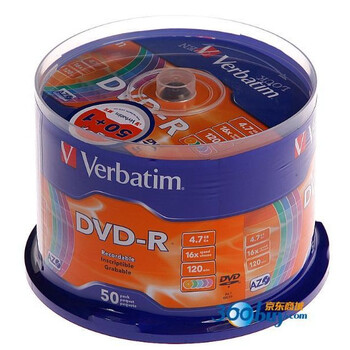 威宝（Verbatim）DVD-R 16速 4.7G 全球包装 五彩系列 AZO染料 桶装50P 刻录盘(62251)