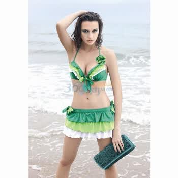 奇海女士游泳衣分体三件套绿色M码QH92481