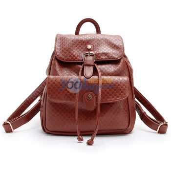 POLO VILLAE保罗威特旗舰正品 时尚土黄格子纹流苏双肩女包PPCODPBCF1461300