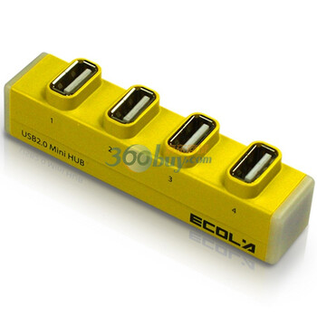 宜客莱 (ECOLA) USB-HUB02OG 迷你直插式4口USB集线器(支持过载电压及瞬间电流保护功能) (黄色)