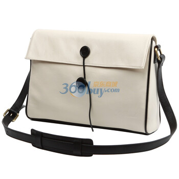 喆代仁LE DECADE Button Large Messenger 简约真皮斜挎包 201195 米白色 斜跨包
