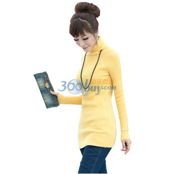 蝶恋 新款女装 韩版高领羊毛混纺长款多色毛衣裙 111046 黄色 均码