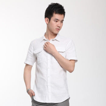 Markless夏装男士休闲亚麻衬衫CS1125M1白色185/XXL