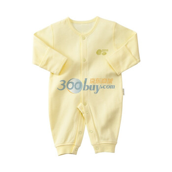 贝贝怡 BB129 宝宝服饰 新品纯棉宝宝内衣/哈衣前开扣连体衣 淡黄 90码