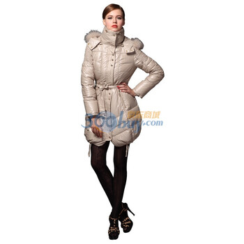 stevevivian2011欧美风冬装OL通勤时尚连帽羽绒服外套女装104404177 米酒 L