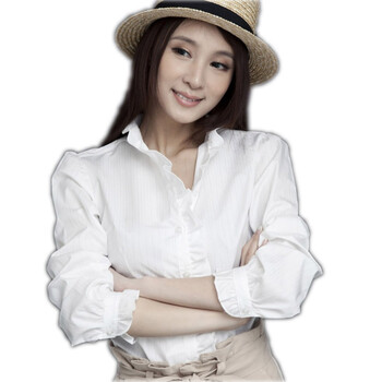 BESSSHIRT佰杰斯荷叶边纯棉女士长袖衬衫·金银丝/白色P31100683 白色 XL