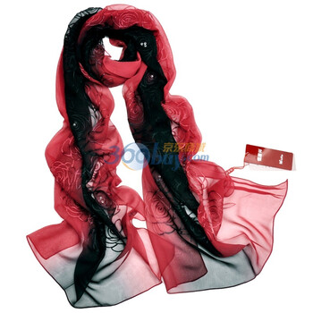 恒源祥桑蚕丝玫瑰女士长丝巾2012春夏款真丝手绘刺绣（礼盒装） 红色