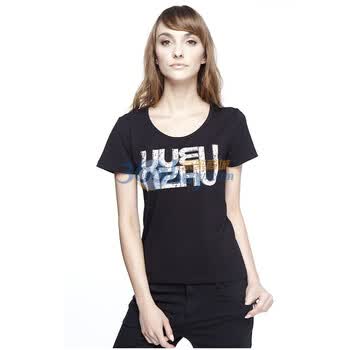 雪竹XUEZHU时尚女短袖 11018植绒烫钻圆领短袖衫（棉+莱卡） 珍珠黑 XXL