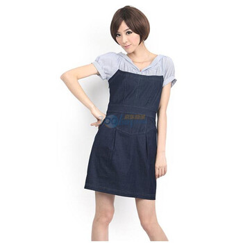O.SA 新夏装修身OL牛仔裙短袖连衣裙子SL00213 蓝色 XXL