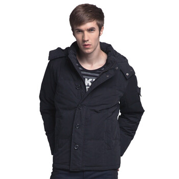 ZUO韩版立领连帽90%白鸭绒休闲男羽绒服HYW1901 黑色 185/104A(XL)
