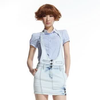 唐狮女牛仔裙111223101301 浅蓝 L