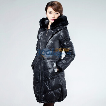名人瑞裳 Mrrs 新款女装兔毛领修身长款羽绒服2387 黑色 XXL