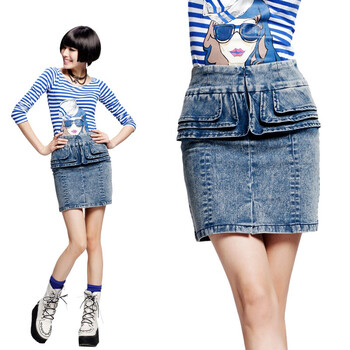 Othermix 2012春装新品 蓝色女装牛仔短裙 12O30040 蓝色 XL