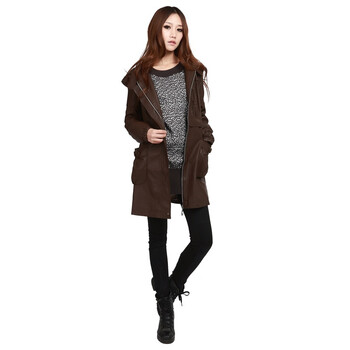 艾狄华伦秋装新款时尚修身中长款连帽女式风衣外套1073 褐色 XXXL