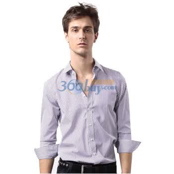稻草人男装2011秋季新品 经典条纹休闲长袖衬衫G85702 紫色 43